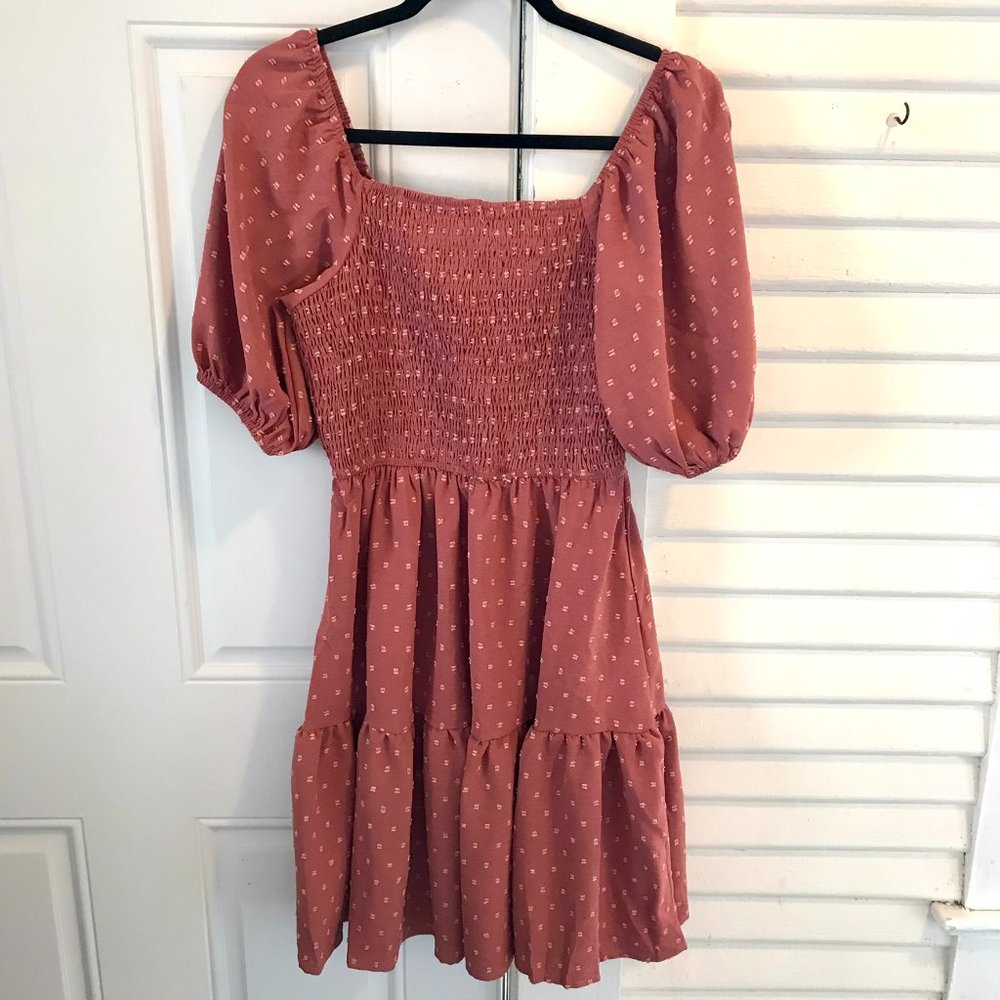 Rust Pink Smocked Puff-Sleeve Mini Dress - Women